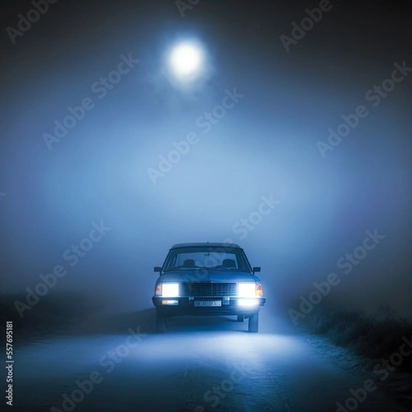 Fototapeta A mysterious car waits on a lonely road. 