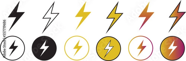Obraz Flash thunder power icon, flash lightning bolt icon with thunder bolt. Electric power icon symbol . Power energy icon sign in filled, thin, line, outline and stroke style for apps and website 
