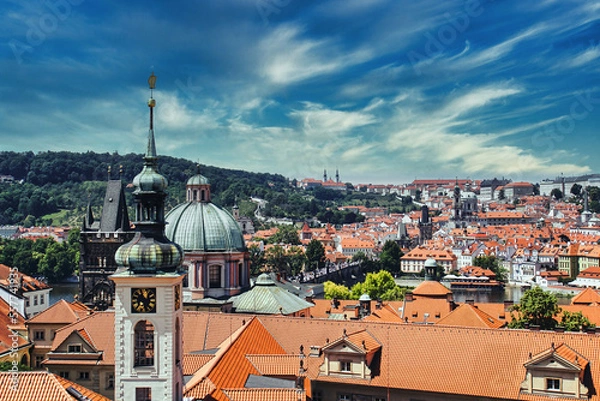 Obraz Beautiful panorama of Prague, Czechia with view to Charles Bridge, castles and historical old town