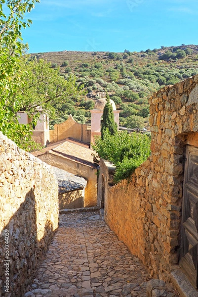 Obraz Surrounded by olive trees, Pigna, in Balagne is a charming village, a real haunt of artists and craftsmen which seduces with its flowery alleys, as well as its main square which is a real delight