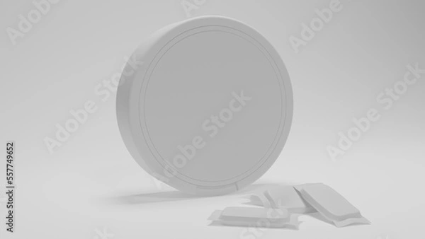 Fototapeta White plastic round box of snus or swedish tobacco isolated on white background. Minimal concept. 3D render
