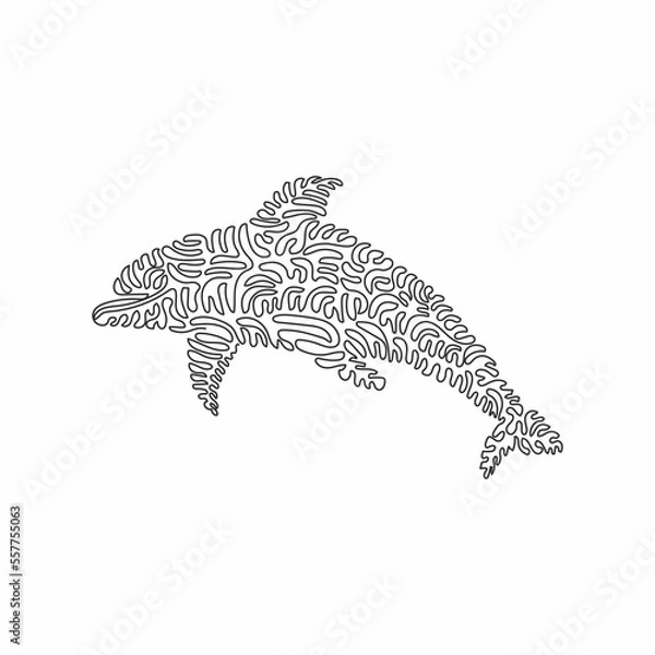 Fototapeta Single one line drawing of adorable dolphin abstract art. Continuous line draw graphic design vector illustration of friendly intelligent animals for icon, symbol, company logo, poster wall decor