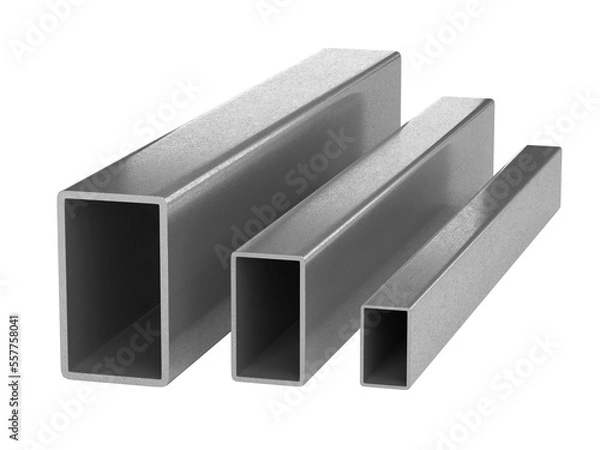 Obraz rectangular stainless steel pipe. Metal products. 3d illustration