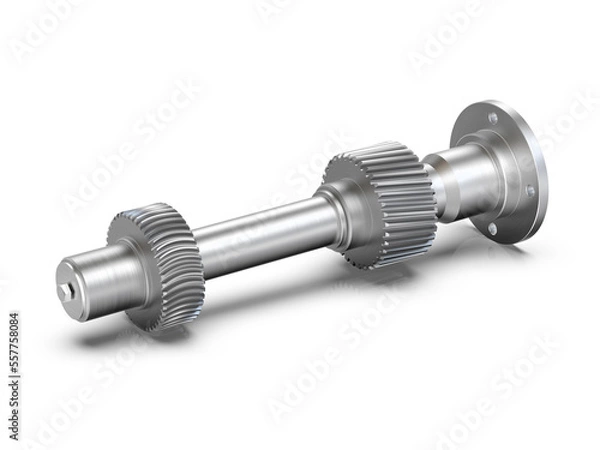 Obraz Spur gear, Gear-shaft on white background, 3D rendering.