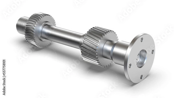Obraz Spur gear, Gear-shaft on white background, 3D rendering.