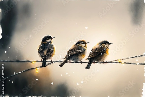 Fototapeta birds on a branch with lights