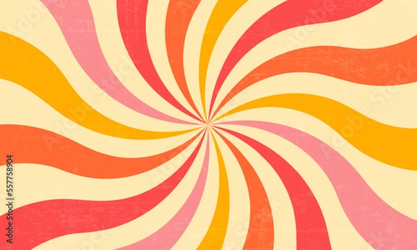 Fototapeta groovy 70s background with twisted sunburst. vector illustration