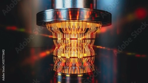 Obraz A futuristic glowing quantum computer unit, 3d render