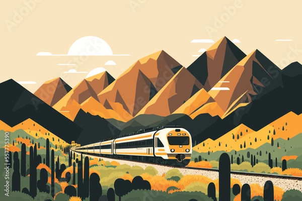 Fototapeta A train running through the mountains