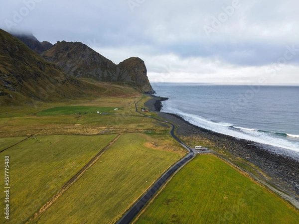 Obraz View of the iconic Unstad beach on lofoten islands, Unstad - Norway