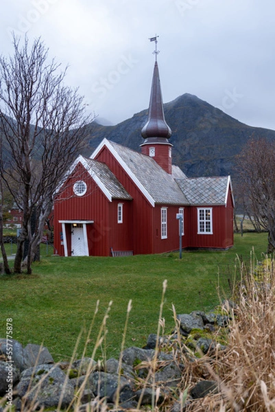Obraz Flakstad Church in Lofoten Islands, Nordland, Norway