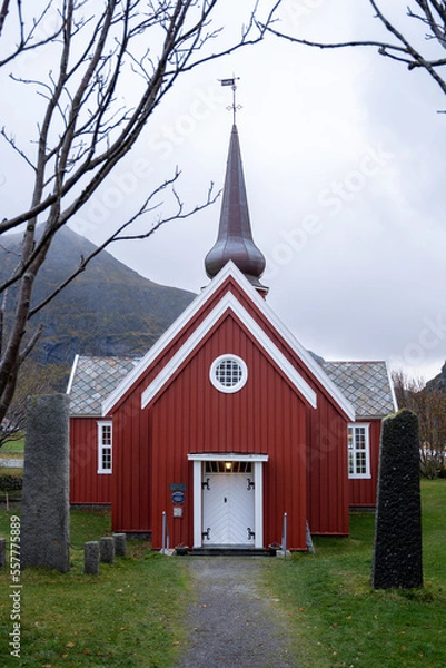 Obraz Flakstad Church in Lofoten Islands, Nordland, Norway