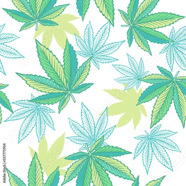 Fototapeta Cannabis leaves. Seamless pattern with hand drawn vector illustrations