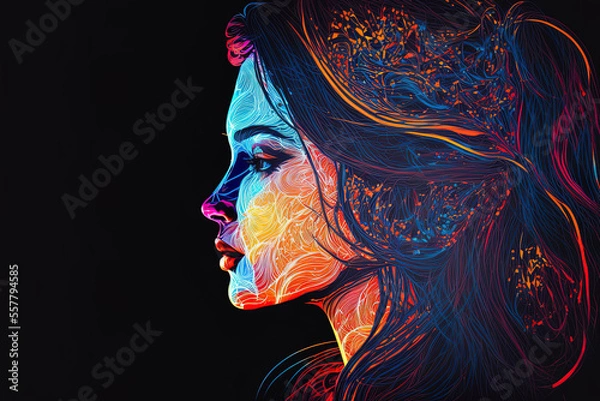 Fototapeta neon lit abstract portrait of a person. Generative AI