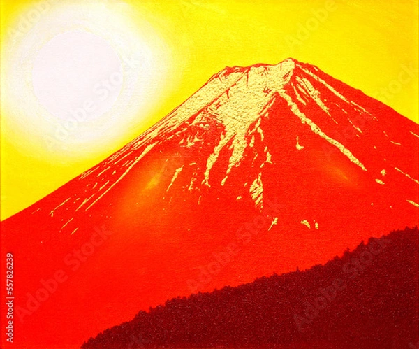 Obraz 油絵開運山三ツ峠から金の赤富士