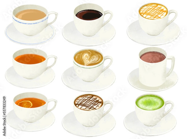Fototapeta 温かい飲み物のイラストセット　カフェドリンク