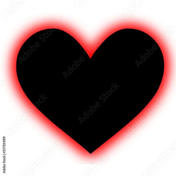 Fototapeta Black heart shape with red neon light 