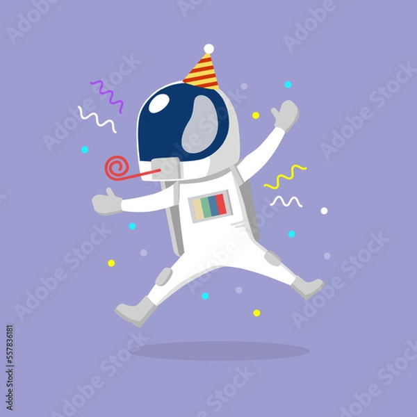 Fototapeta Astronaut Party New Year Celebrate  Background Cartoon Vector Illustration. Space Icon Concept Isolated Premium Vector. Cartoon Style