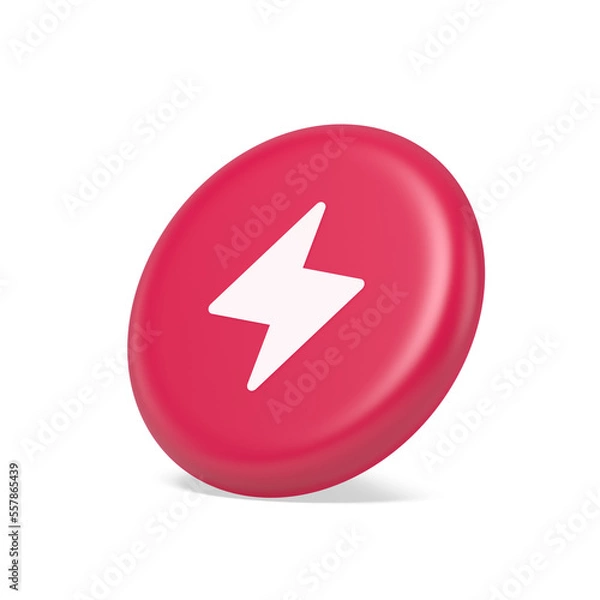 Fototapeta Charge power lightning button electricity thunderbolt arrow 3d isometric realistic icon