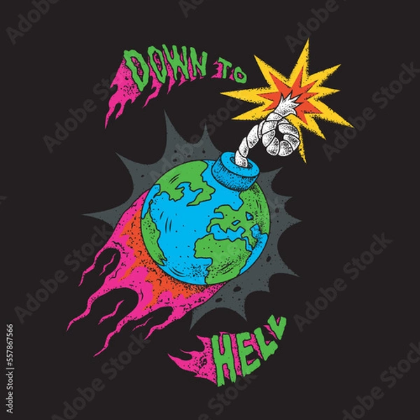 Fototapeta Isolated vector illustration of the Earth in the form of an ignition bomb. Colorful art work for t-shirt design, cover etc.
