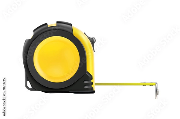 Fototapeta Realistic Tape measure isolated. Side view roulette construction tool. Length measuring. Design case in yellow-black version. png