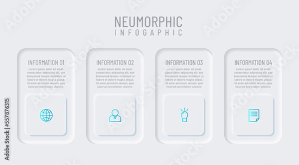Obraz Newmorphic infographic design template. Modern vector illustration for business presentation, minimal white tone, Concept of 4 steps of business development process.