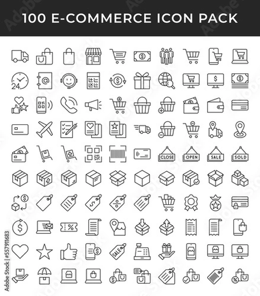 Fototapeta E-Commerce line icons collection. UI web icons set in a flat design. Outline icons pack