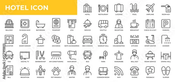 Fototapeta Hotel line icons collection. UI web icons set in a flat design. Outline icons pack