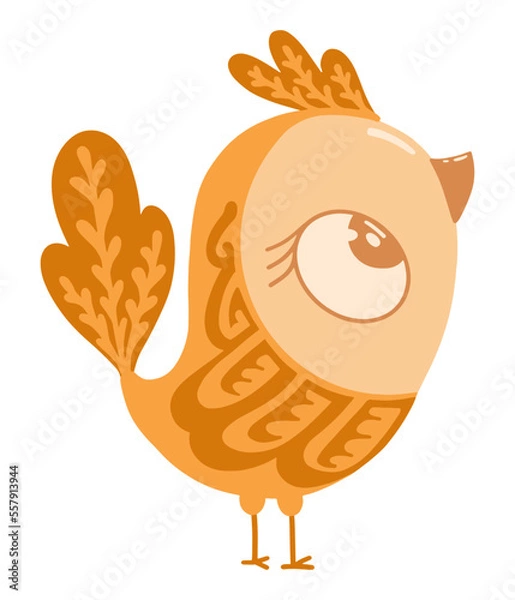 Obraz bird doodle colored orange character fantastic icon sketch isolated on white background sparrow with patterns stylized illustration vector hand drawn