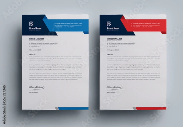 Obraz Red Clean Letterhead Layout Vector Template
