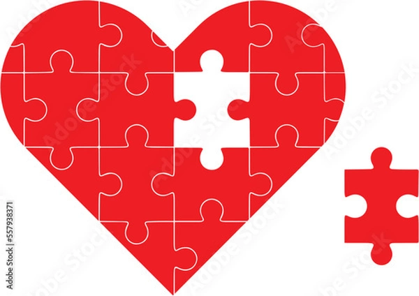 Fototapeta red heart puzzle with missing piece jigsaw