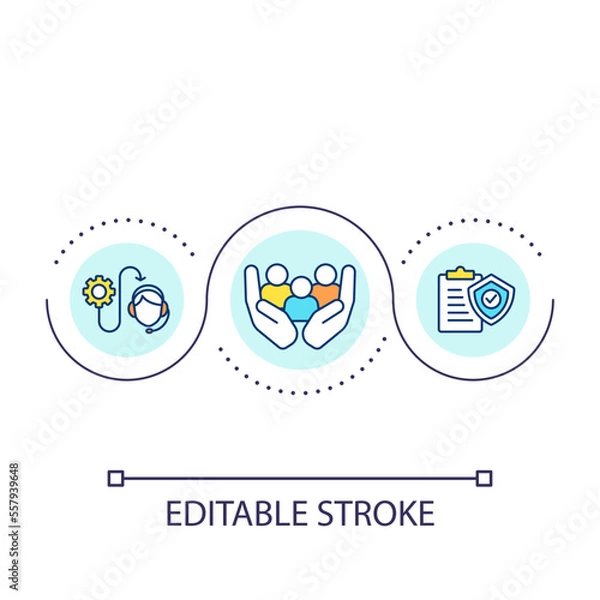 Fototapeta Customer support service loop concept icon. Safety program. Taking care of company clients abstract idea thin line illustration. Isolated outline drawing. Editable stroke. Arial font used