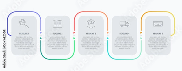 Fototapeta Light process Infographics with five steps and colorful elements. Thin line vector icons. Data graphs for flow charts, presentations and UI