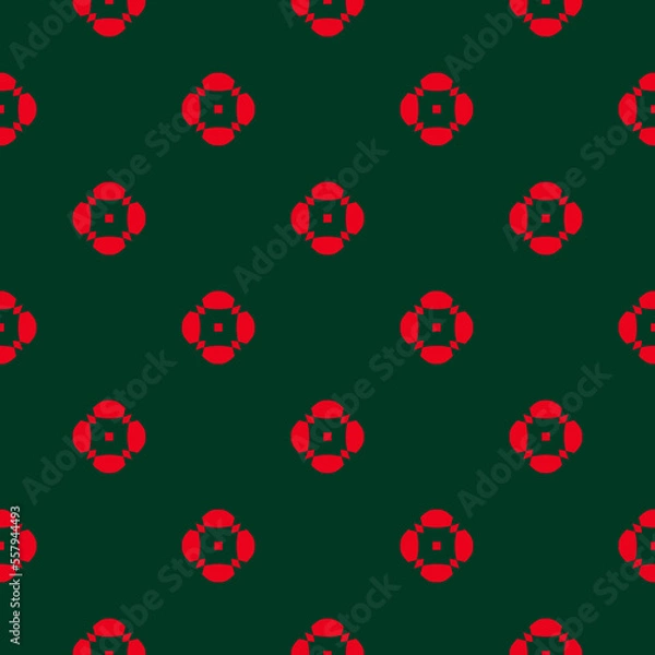 Fototapeta Simple green and red floral pattern. Vector minimalist seamless texture with small flower shapes. Abstract minimal geometric background. Organic design. Repeat pattern for print, decor, package, wrap