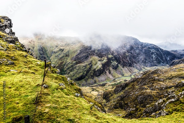 Fototapeta View on Snowdon mountain behind the clouds