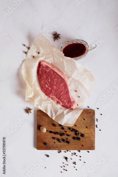Obraz Flatlay raw steak and marbled beef