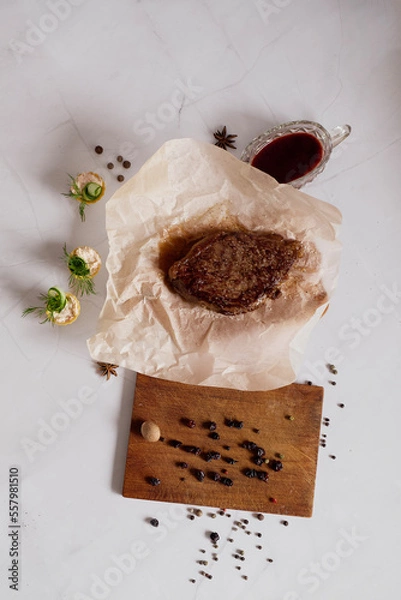 Obraz Flatlay steak from marbled beef