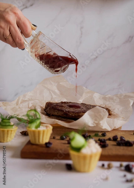 Obraz Flatlay steak from marbled beef