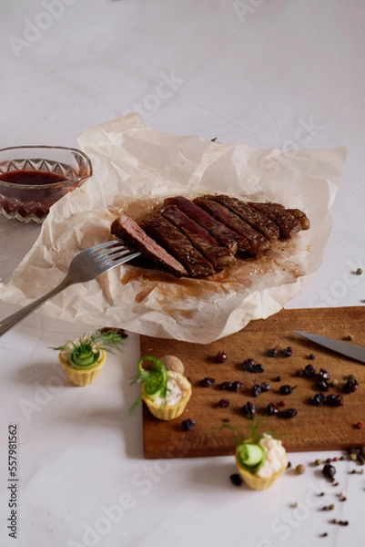 Obraz Flatlay steak from marbled beef