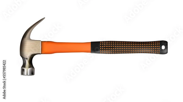 Fototapeta Modern steel realistic hammer with orange handle of fiberglass covered with rubber. Work tool isolated . Png