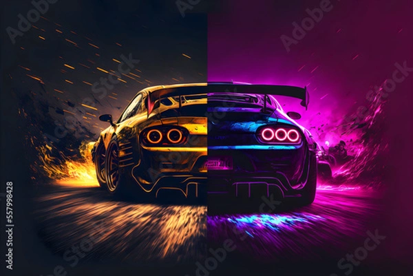 Fototapeta two drift cars split into each other smoke