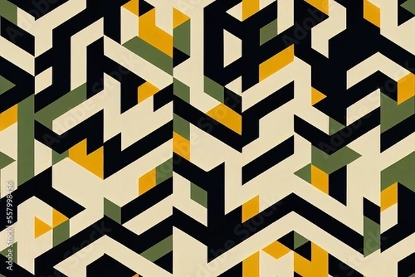 Fototapeta Group of seamless geometric designs. Design using abstract geometric shapes configuration that is easily recognized. Intersecting lines of geometry that never meet in the seams. Generative AI