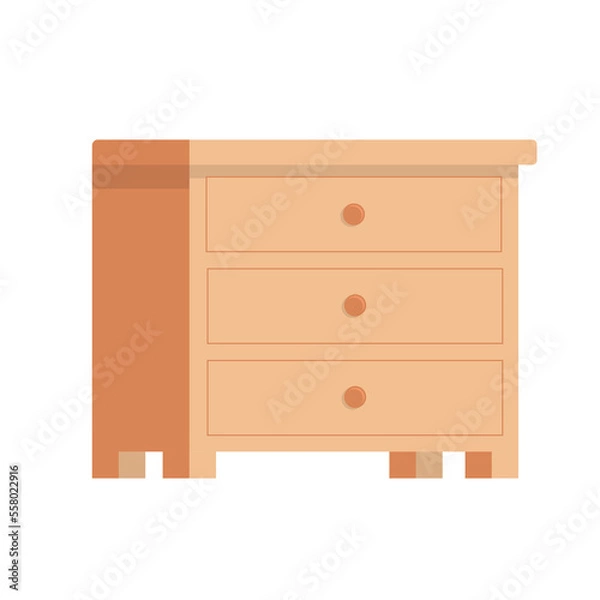 Obraz Brown Flat Drawer with 3 shelves. Vector. Illustration