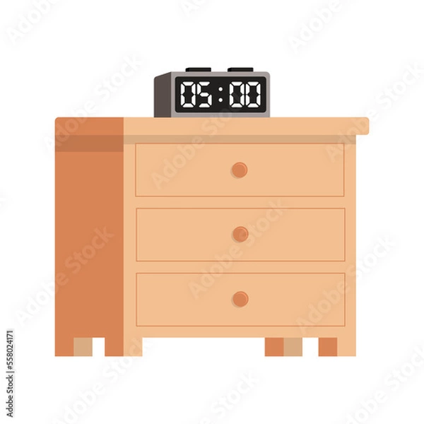 Obraz Digital Alarm Displaying 05:00 or 5 pm on a Drawer. Flat. Vector. Illustration