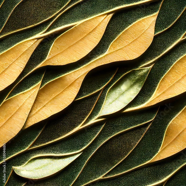 Fototapeta Organic Green Forest Leaf Shapes (Seamless Repeating Tiling Pattern) (AI)