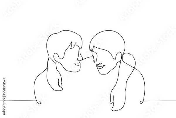 Fototapeta male friends hugging and smiling at each other - one line drawing vector. the concept friends laugh at a joke, buddies have fun