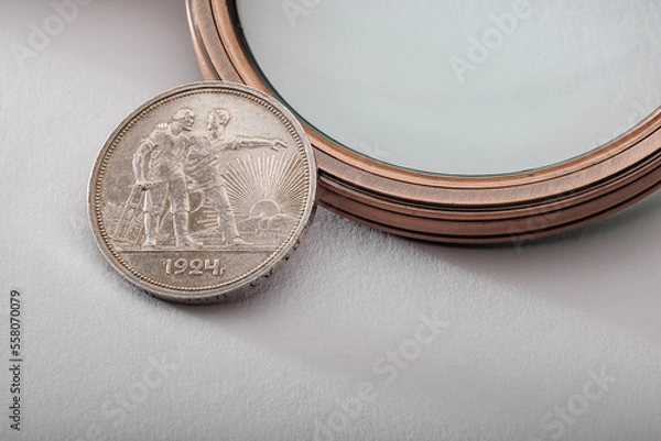 Obraz Numismatics. Old collectible coins on the table.