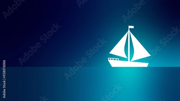 Obraz White Silhouette Ship or Boat In The Middle Of The Sea On A Beautiful Night