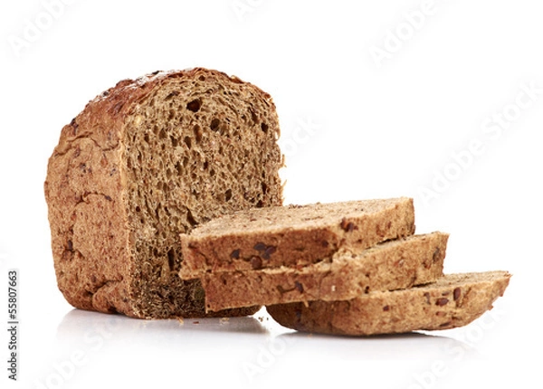 Obraz whole wheat bread, isolated on white background