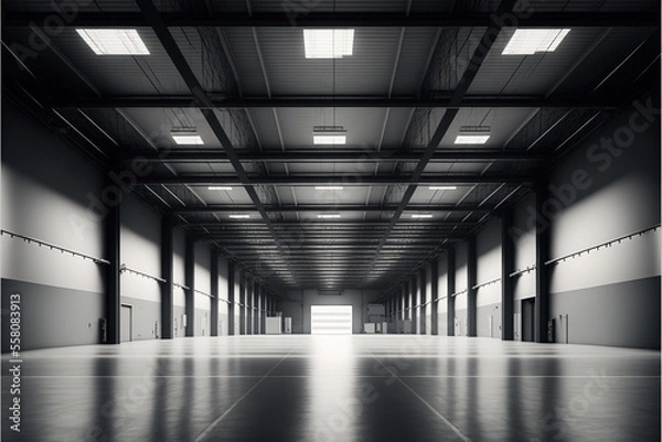 Fototapeta Empty logistics storage warehouse. Generative ai